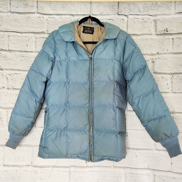 Vintage Eddie Bauer Down Puffer Zip Jacket Blizzard Proof Womens Medium Blue - Picture 1 of 9